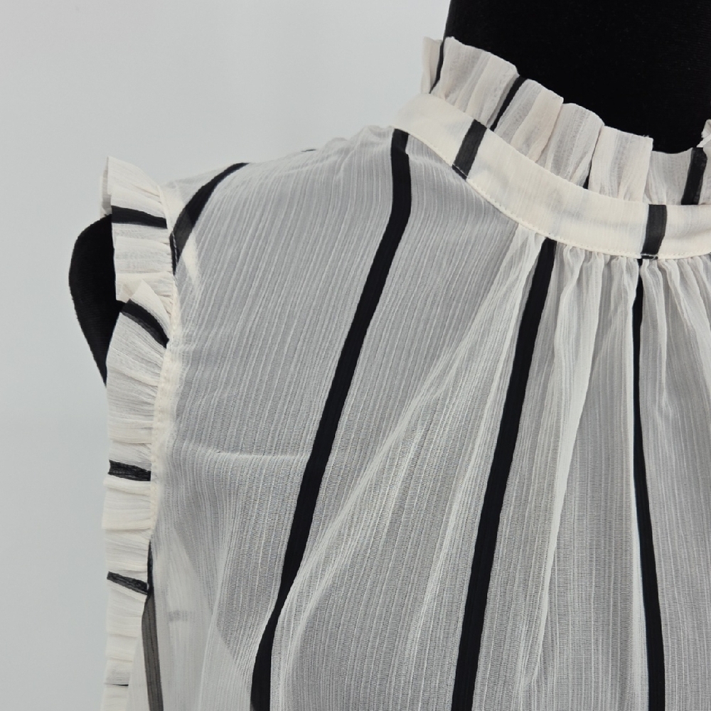 Who What Wear White Sleeveless Ruffle Mock Neck Striped Cami - Picture 4 of 15